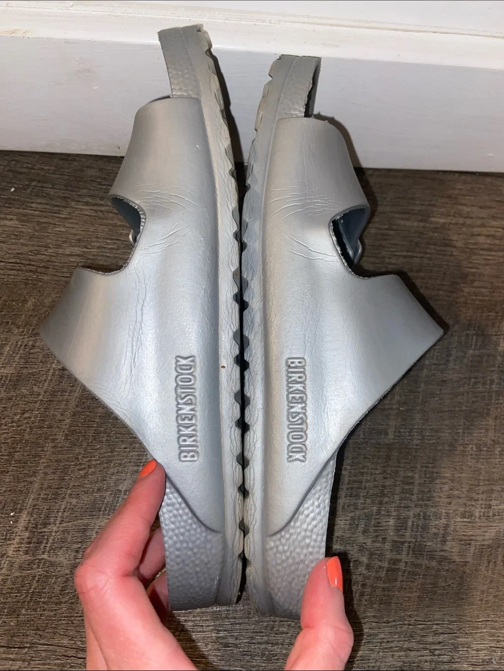 Birkenstock Silver Double-Buckle Slide Sandals